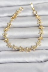 Sıralı Yıldız Model Zirkon Taşlı Gold Renk Pirinç Kadın Bileklik