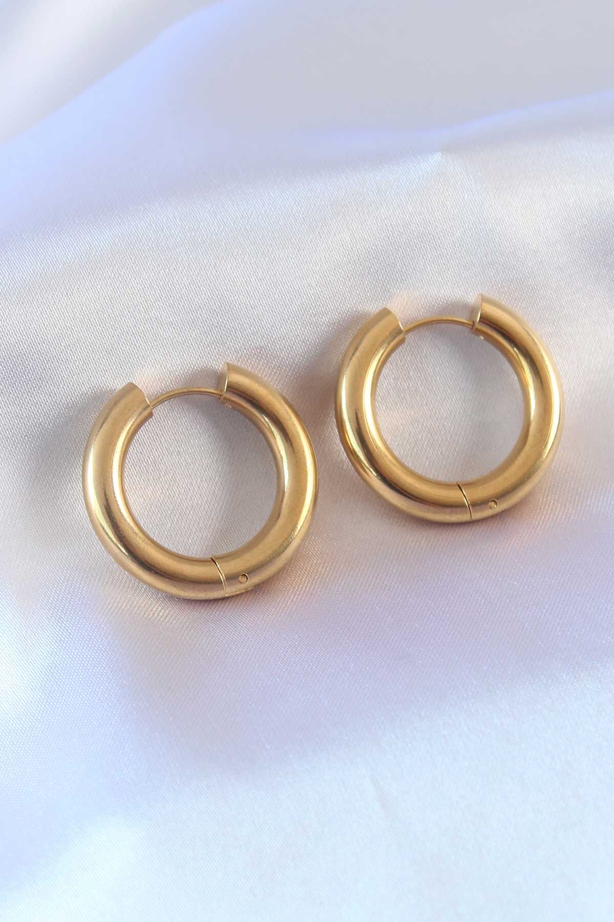316L Çelik Gold Renk Halka Model Kadın Küpe