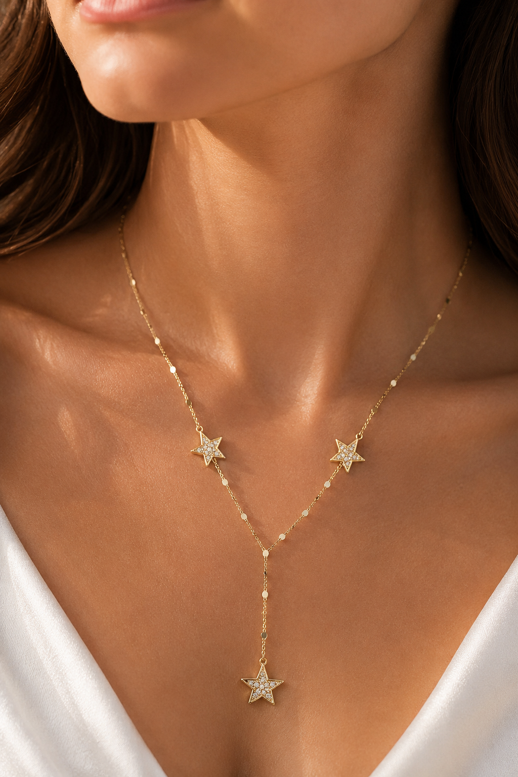 Pirinç Zirkon Taşlı Yıldız Model Gold Renk Y Kolye