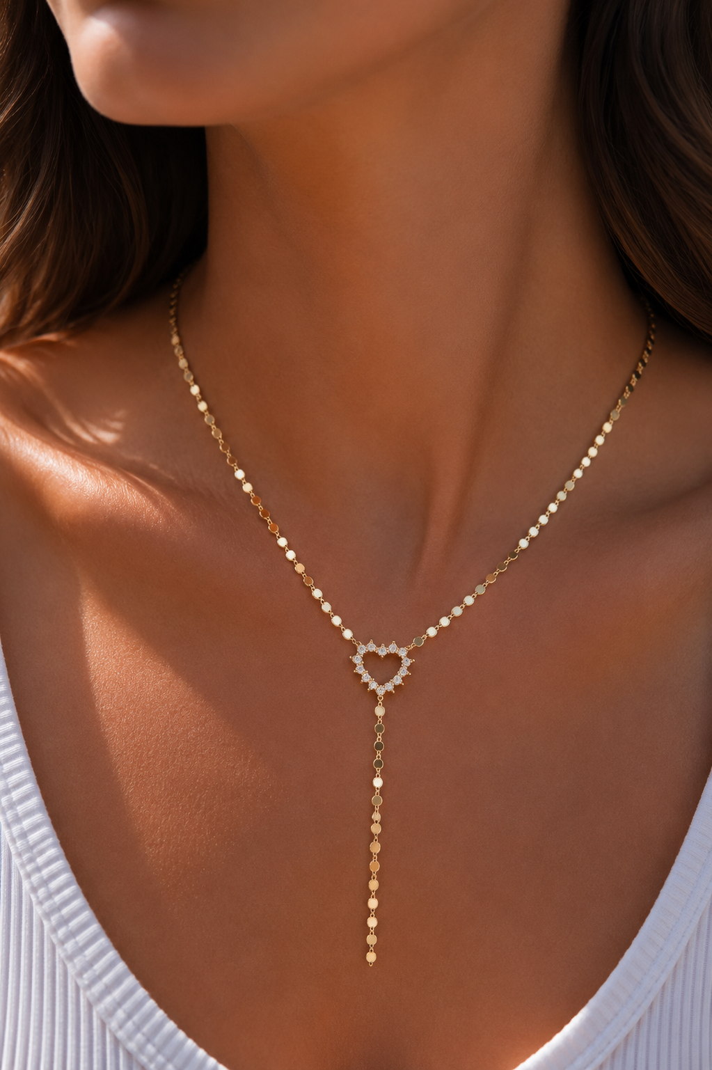 Pirinç Zirkon Taşlı Ezme Zincirli Kalp Model Gold Renk Y Kolye