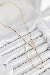 Pirinç Zirkon Taşlı Ezme Zincirli Kalp Model Gold Renk Y Kolye
