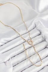 Pirinç Zirkon Taşlı Ezme Zincirli Kalp Model Gold Renk Y Kolye