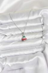 316L Çelik Zincir Gümüş Ren Çam Ağacı Model Zirkon Taşlı Yılbaşı Temalı Kadın Kolye