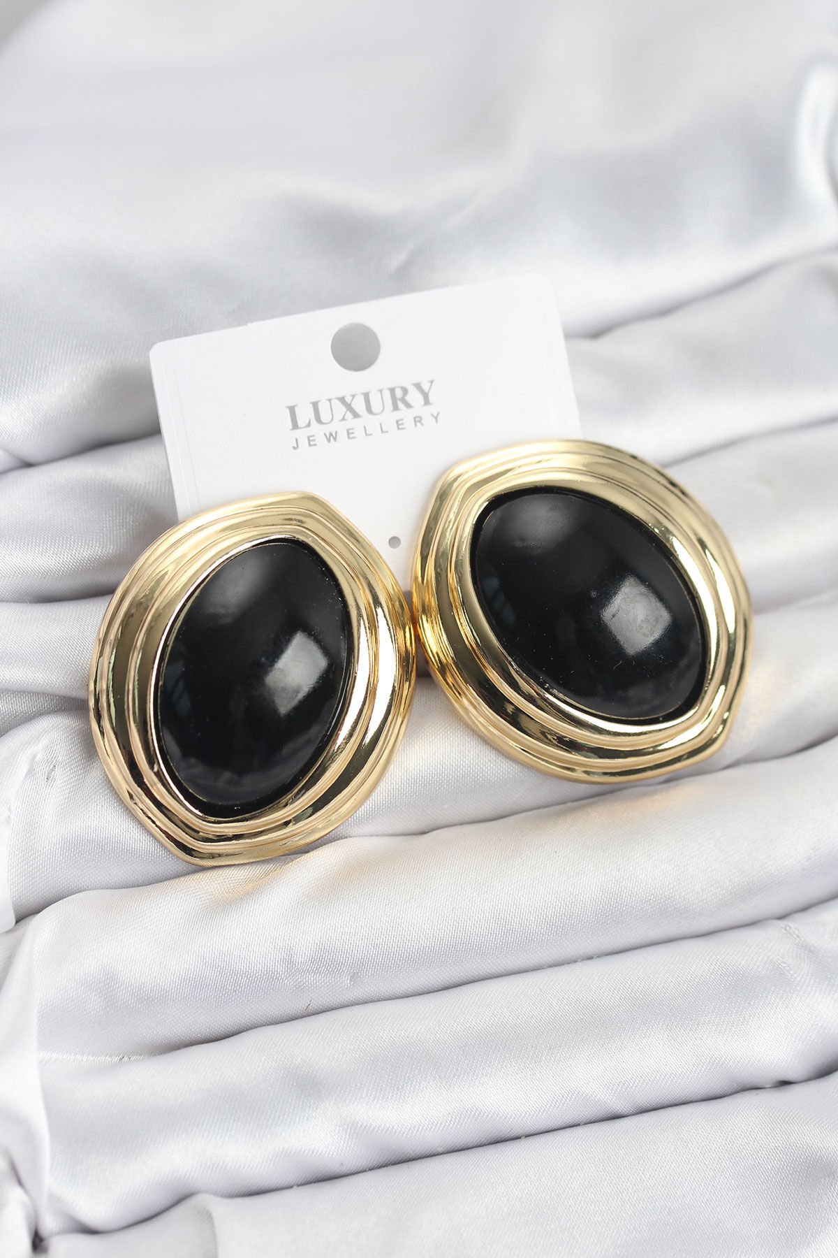 Pirinç Siyah Badem Model Vintage Gold Kadın Küpe