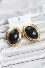 Pirinç Siyah Badem Model Vintage Gold Kadın Küpe