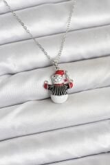 316L Çelik Zincir Gümüş Renk Kardan Adam Figürlü Yılbaşı Temalı Kadın Kolye