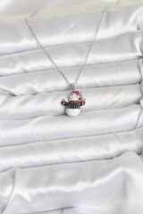 316L Çelik Zincir Gümüş Renk Kardan Adam Figürlü Yılbaşı Temalı Kadın Kolye