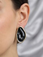 Pirinç Siyah Mineli Damla Model Vintage Plaka Kadın Küpe