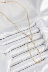 Pirinç Zirkon Taşlı Ezme Zincirli Deniz Yıldızı Model Gold Renk Y Kolye