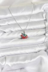 316L Çelik Zincir Gümüş Renk Kızak ve Çam Ağacı Figürlü Yılbaşı Temalı Kadın Kolye