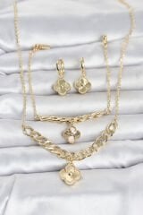 Gold Renk Pirinç Kolye Bileklik ve Küpe Seti