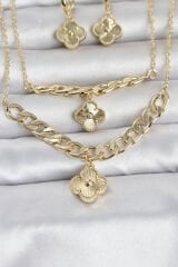 Gold Renk Pirinç Kolye Bileklik ve Küpe Seti