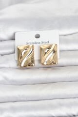 316L Çelik Gold Renk Plaka Model Kadın Küpe
