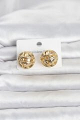 316L Çelik Gold Renk Desenli Top Model Kadın Küpe