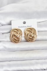 316L Çelik Gold Renk Motif Desen Model Kadın Küpe