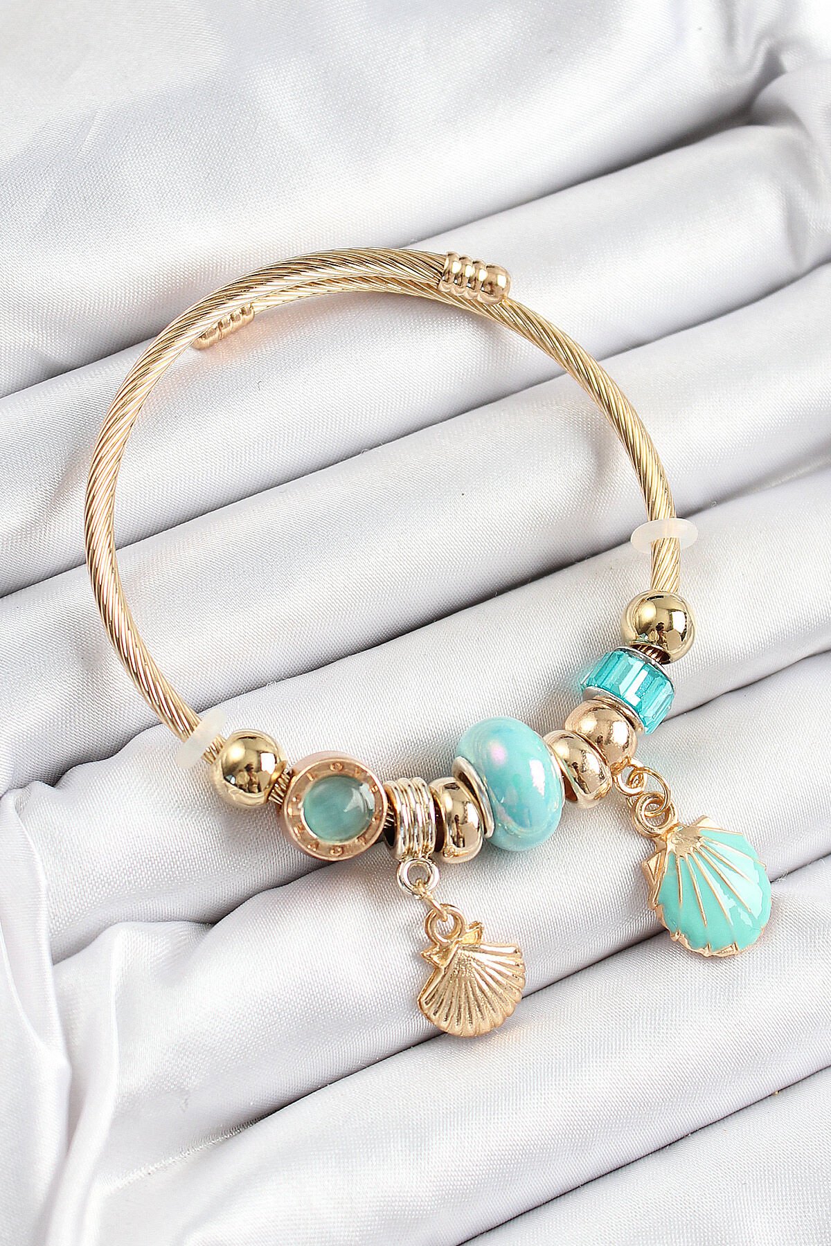 316L Çelik Mavi İstiridye Model Gold Renk Charm Bileklik