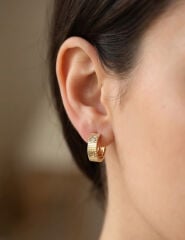 Pirinç Gold Renk Zirkon Taşlı Halka Kadın Küpe