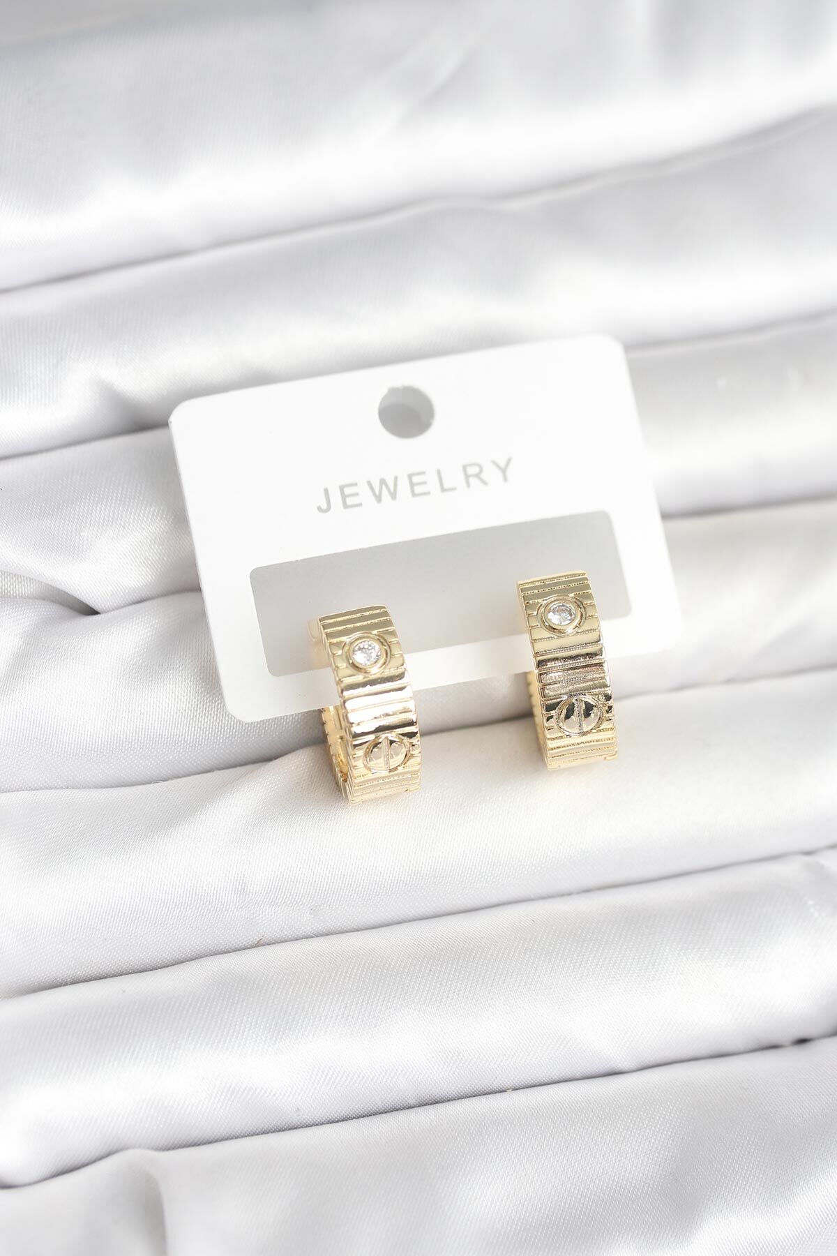 Pirinç Gold Renk Zirkon Taşlı Halka Kadın Küpe