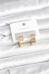 Pirinç Gold Renk Zirkon Taşlı Halka Kadın Küpe