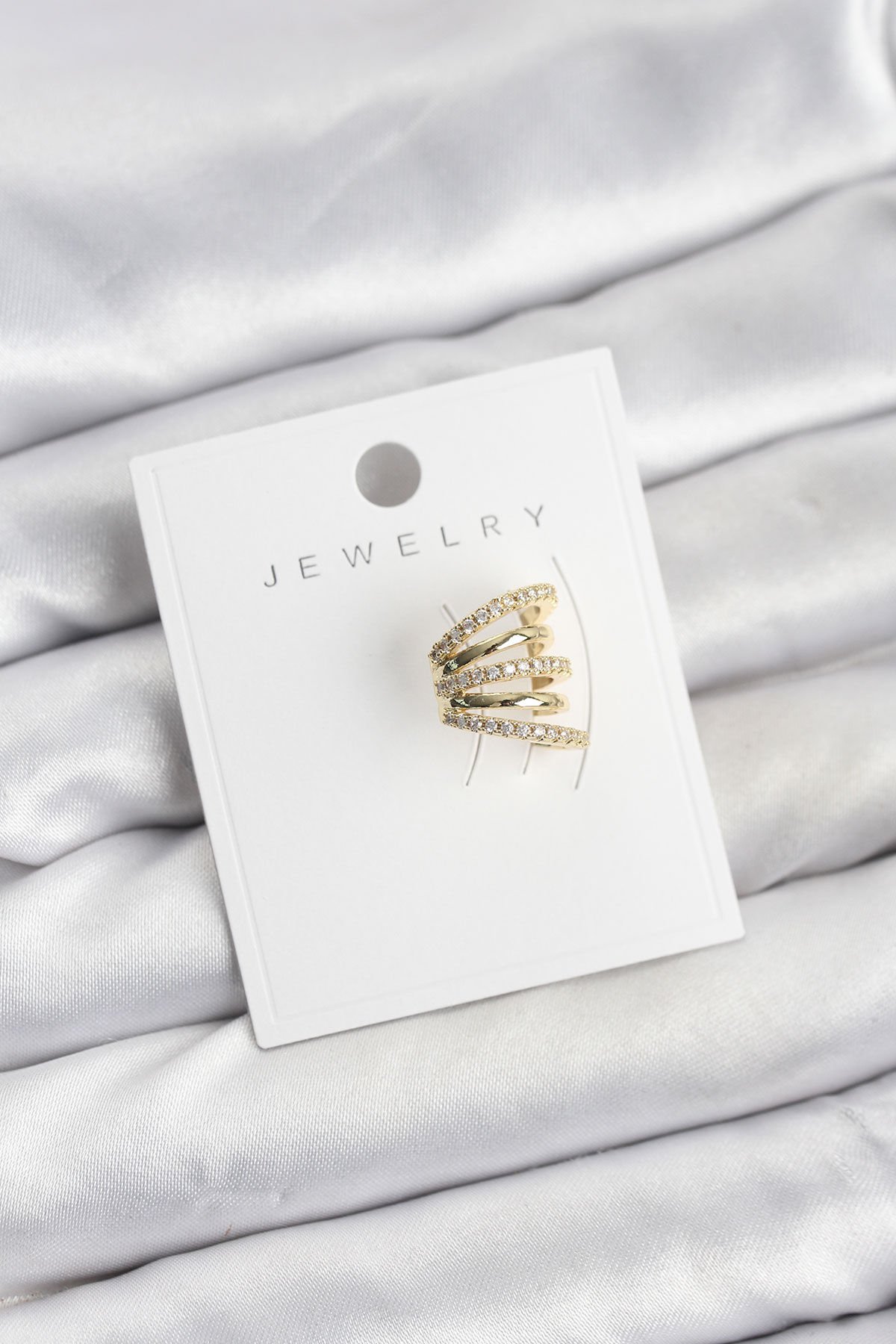 Gold Renk Pirinç Zirkon Taşlı Kıkırdak Earcuff Küpe