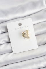 Gold Renk Pirinç Zirkon Taşlı Kıkırdak Earcuff Küpe