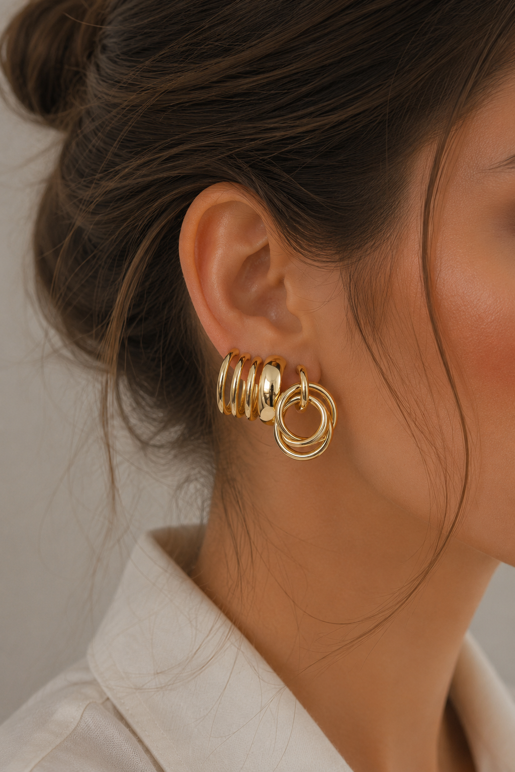 Pirinç Gold Renk 3 Çift Vintage Kadın Küpe Seti