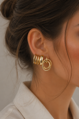 Pirinç Gold Renk 3 Çift Vintage Kadın Küpe Seti