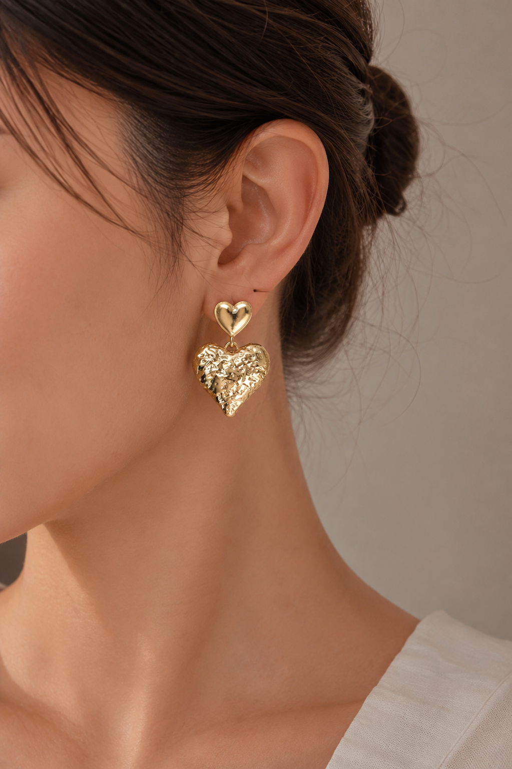 316L Çelik Gold Renk Kalp Model Kadın Küpe