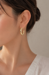 316L Çelik Gold Renk Bambu Model Halka Kadın Küpe