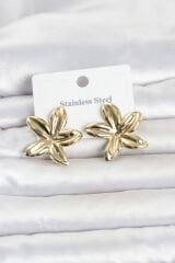 316L Çelik Gold Renk Lotus Çiçeği Model Kadın Küpe