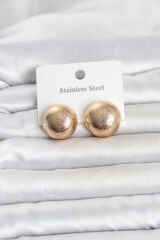 316L Çelik Gold Renk Top Model Kadın Küpe