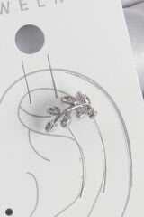 Pirinç Gümüş Renk Zirkon Taşlı Yaprak Model Kıkırdak Kadın Küpe