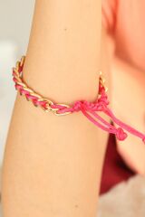Gold Zincirli Pembe İpli Bayan Bileklik