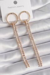 Pirinç Gold Renk Halka Zirkon Taşlı Su Yolu Model Kadın Küpe