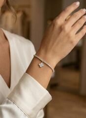 Yonca Model Zirkon Taşlı Gold Renk Asansörlü Su Yolu Bileklik