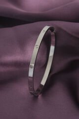 Çelik Gümüş Renk Zirkon Taş Detay Cartier Kadın Kelepçe