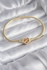 Pirinç Gold Renk Zirkon Taşlı Kalp Sonsuzluk Model Charm Kadın Bileklik