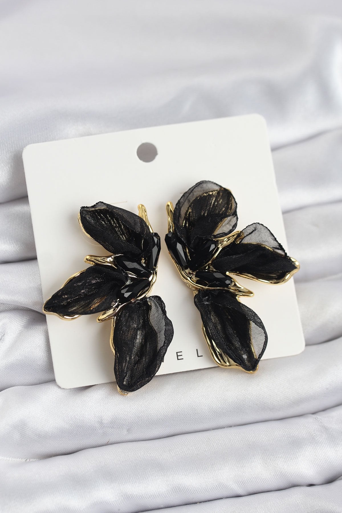 Lotus Model Siyah Renk Tüllü Kadın Küpe