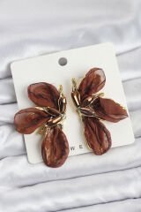 Lotus Model Kahverengi Renk Tüllü Kadın Küpe