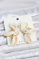 Lotus Model Beyaz Renk Tüllü Kadın Küpe