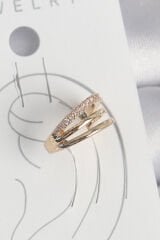 Pirinç Gold Renk Zirkon Taşlı 3'Lü Sıralı Model Kadın Kıkırdak Küpe