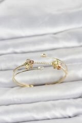 Gold Renk Pirinç Zirkon Taşlı Çiçek Model Kadın Bileklik