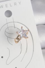 Pirinç Gold Renk Zirkon Taşlı Yıldız Model Kadın Kıkırdak Küpe