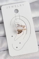 Pirinç Gold Renk Zirkon Taş Detaylı Kalp Model Kadın Kıkırdak Küpe