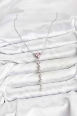 316L Çelik Zincir Gümüş Renk Pembe Kalp Kadın Kolye