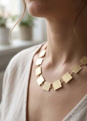 Kare Plaka Model Gold Renk Kadın Kolye